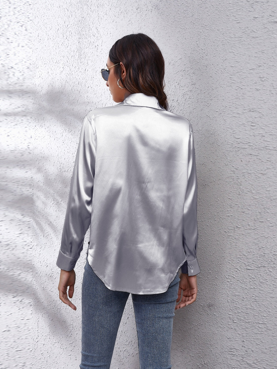 Collared Neck Buttoned Long Sleeve Shirt - The Goddess Galleries