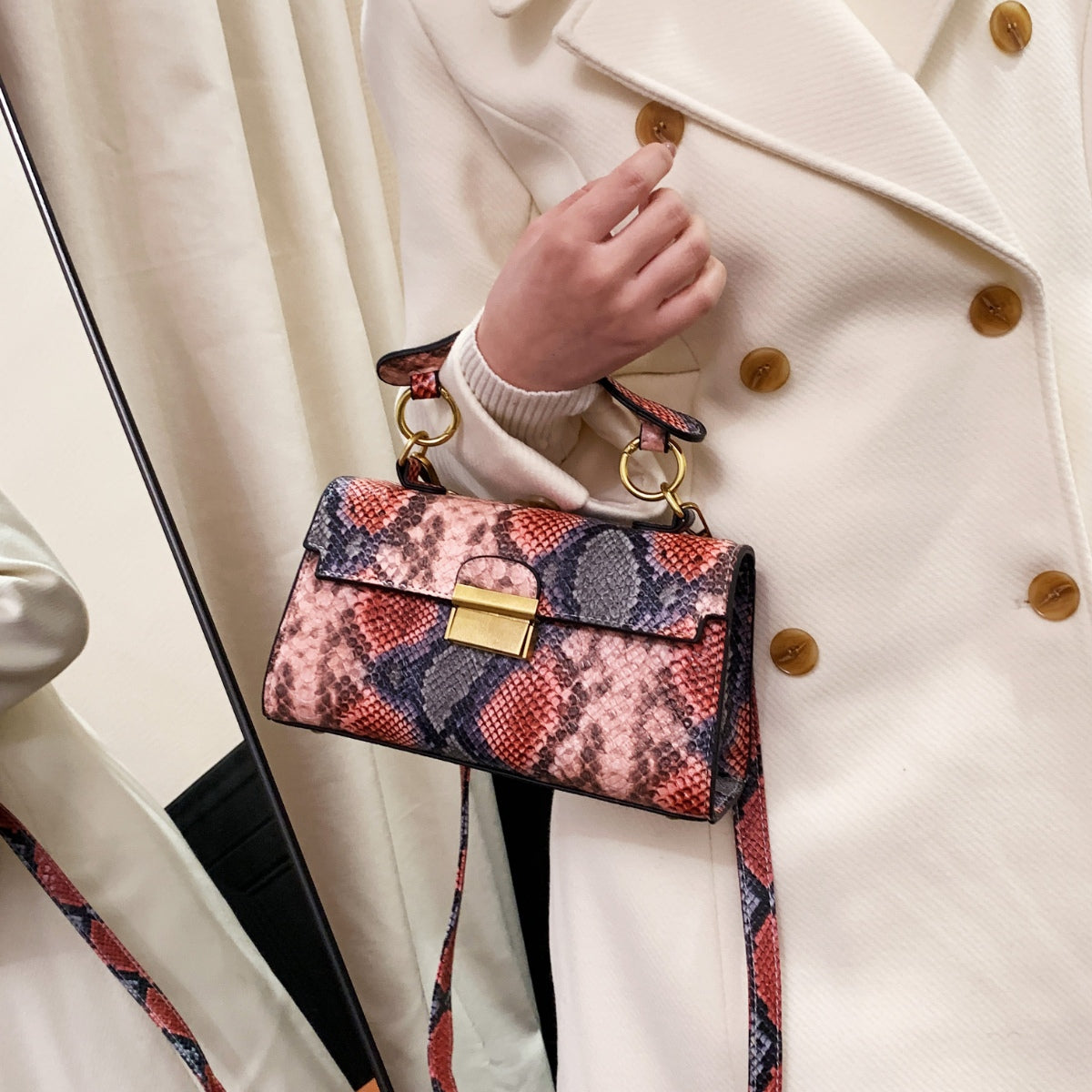 PU Leather Snakeskin Print Crossbody Bag - The Goddess Galleries
