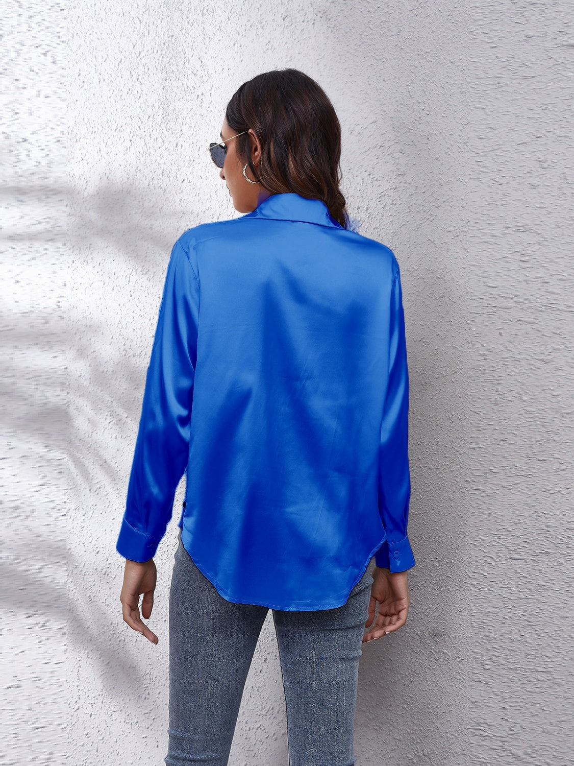 Collared Neck Buttoned Long Sleeve Shirt - The Goddess Galleries