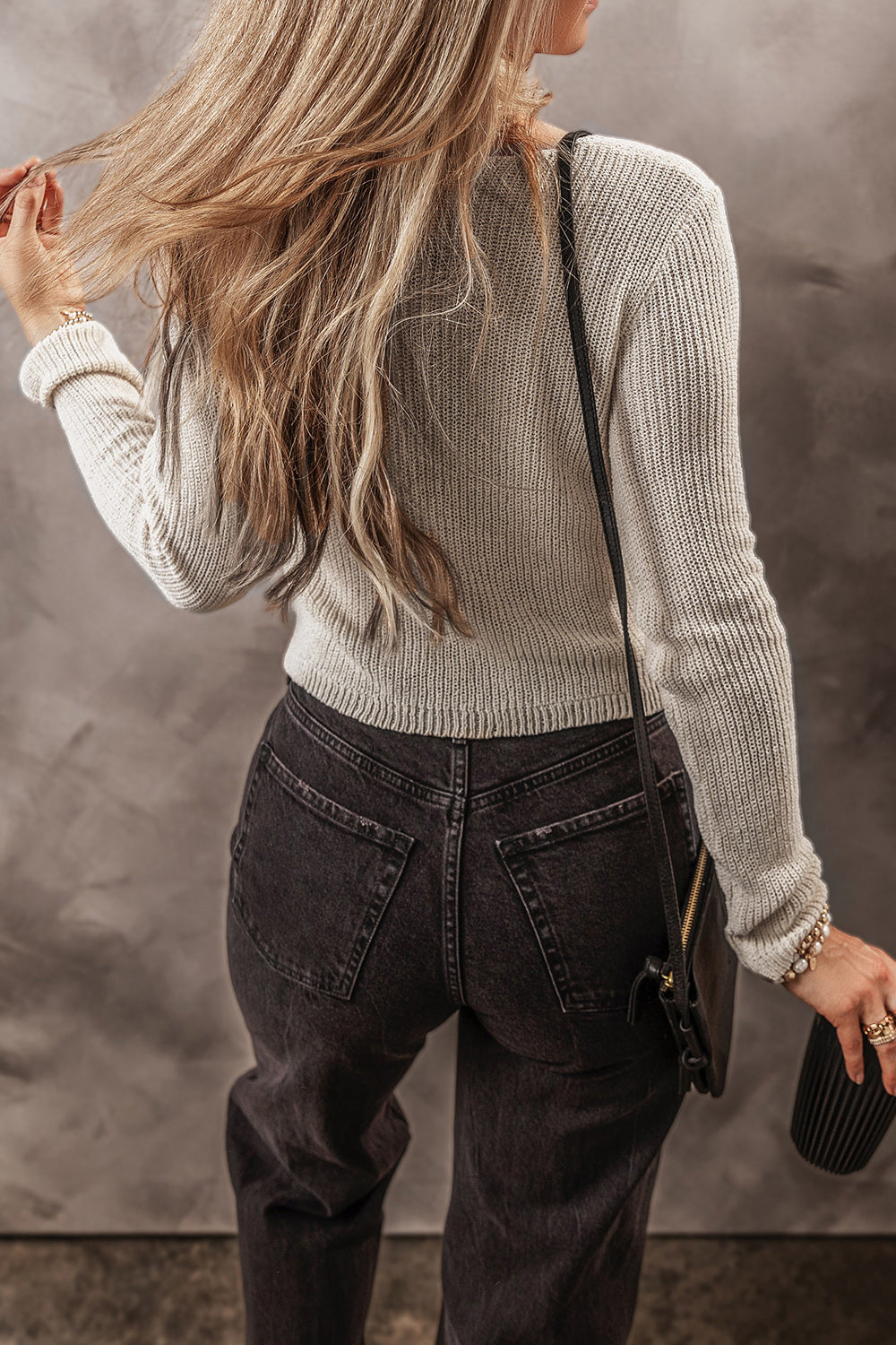 V-Neck Long Sleeve Cropped Cardigan - The Goddess Galleries