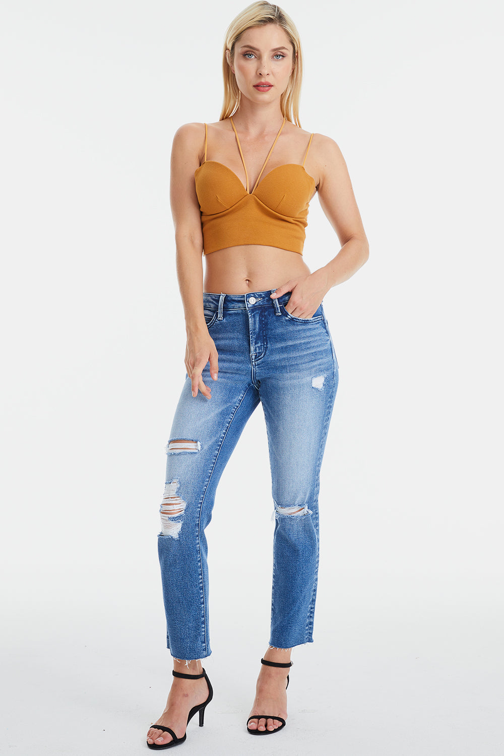 BAYEAS Full Size High Waist Distressed Cat's Whiskers Straight Jeans - The Goddess Galleries