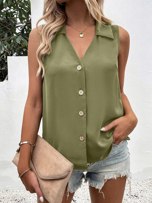Full Size Johnny Collar Button Up Tank - The Goddess Galleries