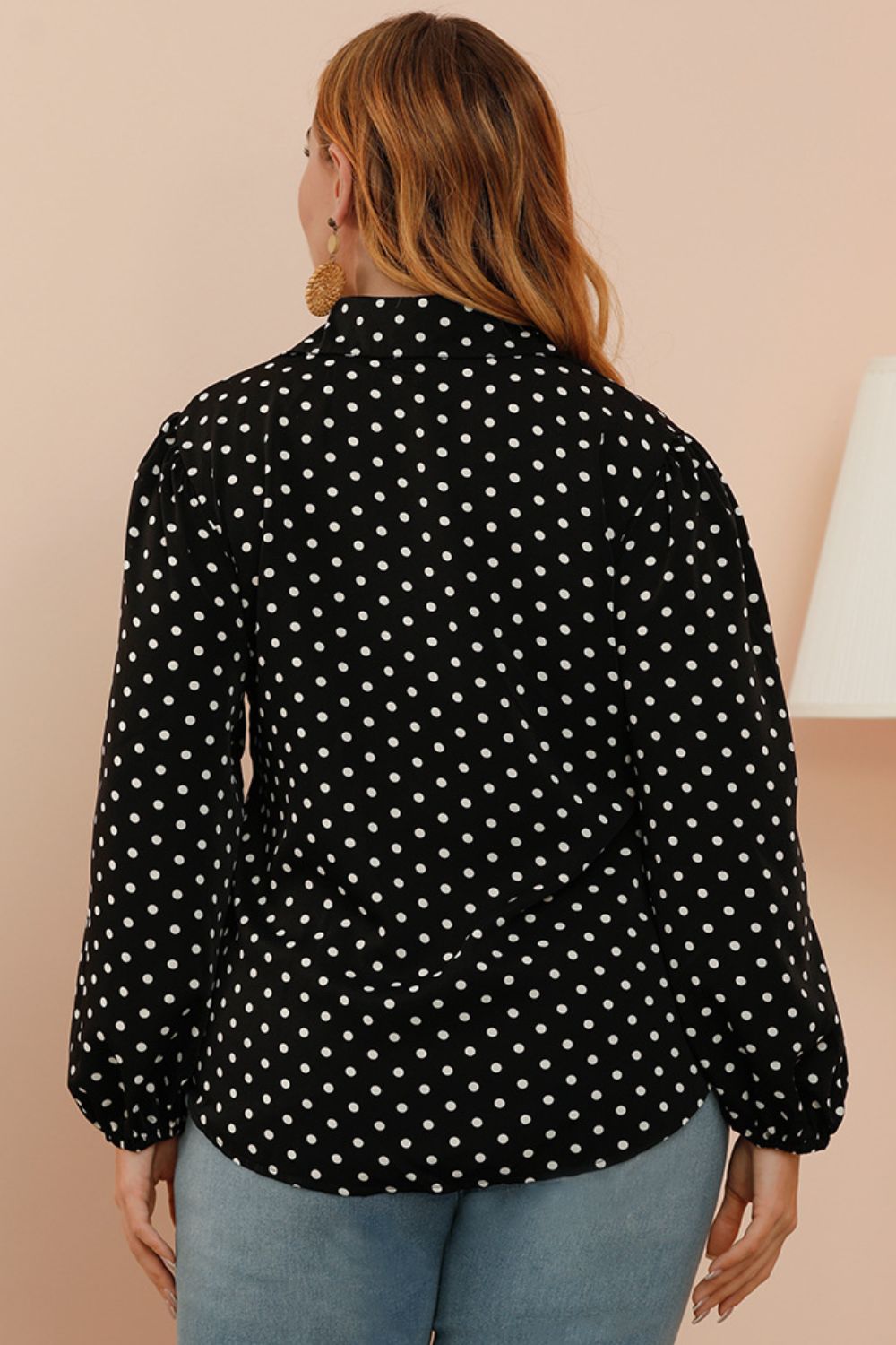 Plus Size Polka Dot Balloon Sleeve Shirt - The Goddess Galleries