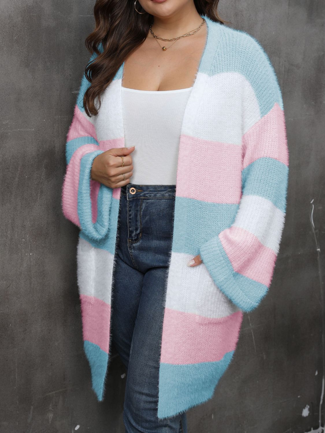 Plus Size Open Front Long Sleeve Cardigan - The Goddess Galleries