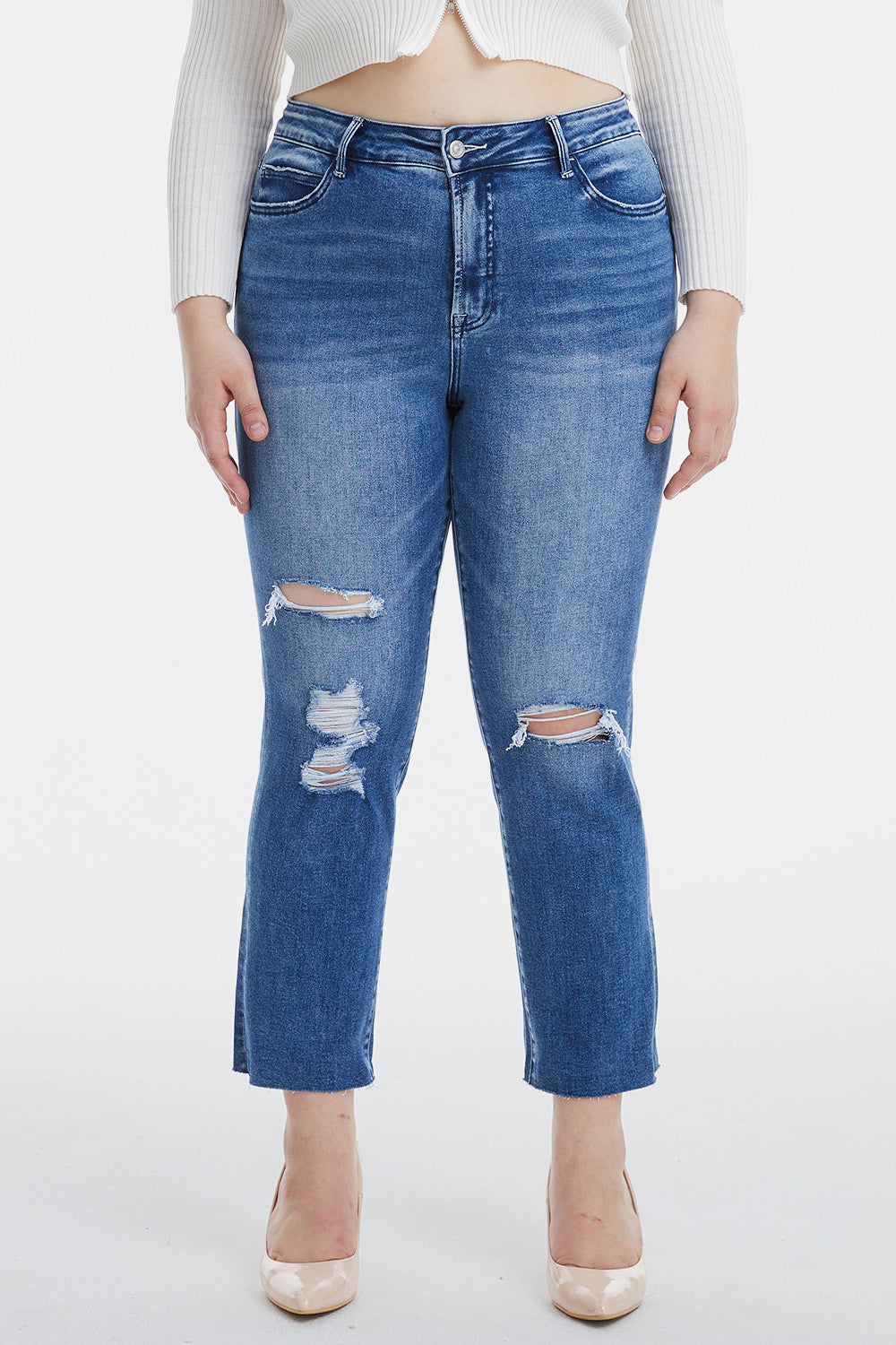 BAYEAS Full Size High Waist Distressed Cat's Whiskers Straight Jeans - The Goddess Galleries