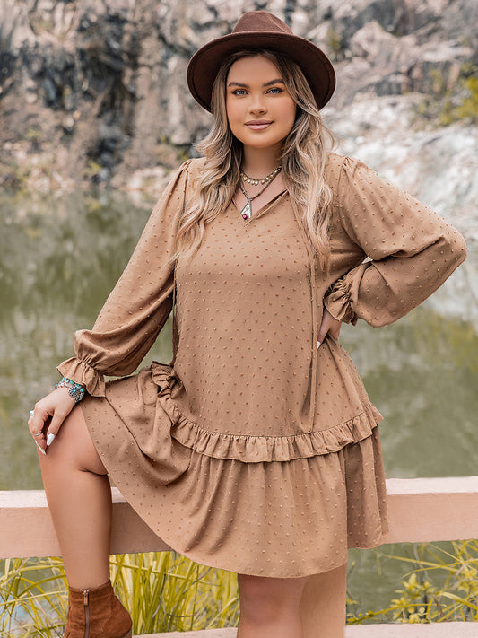 Plus Size Dot Flounce Sleeve Mini Dress - The Goddess Galleries