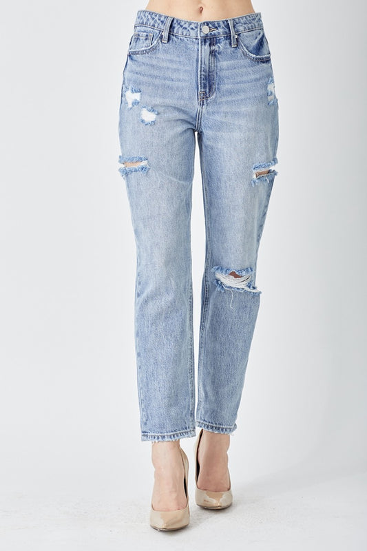 RISEN Distressed Slim Cropped Jeans - The Goddess Galleries