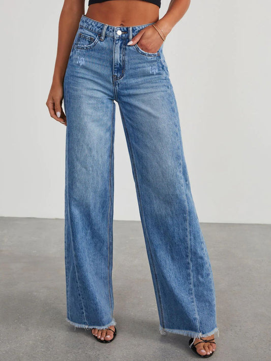 Raw Hem Wide Leg Jeans - The Goddess Galleries
