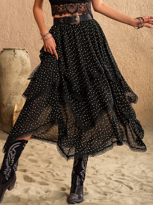 Lace Detail Layered Midi Skirt - The Goddess Galleries