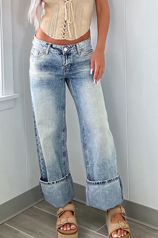 Washed Wide Leg Jeans with Pockets - The Goddess Galleries