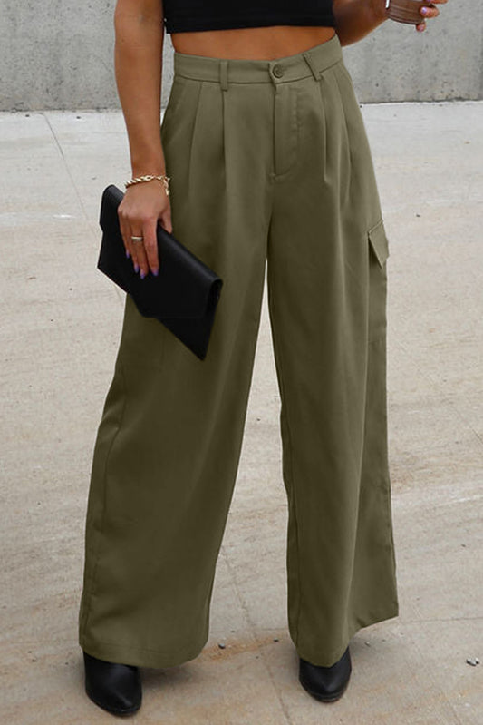 Ruched Wide Leg Pants with Pockets - The Goddess Galleries