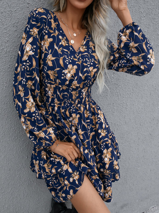 Ivy Lane Floral Layered Surplice Balloon Sleeve Dress - The Goddess Galleries