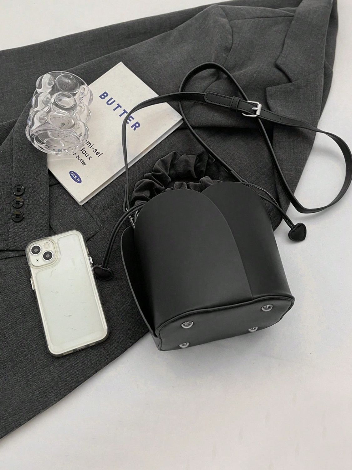 PU Leather Drawstring Bucket Bag - The Goddess Galleries