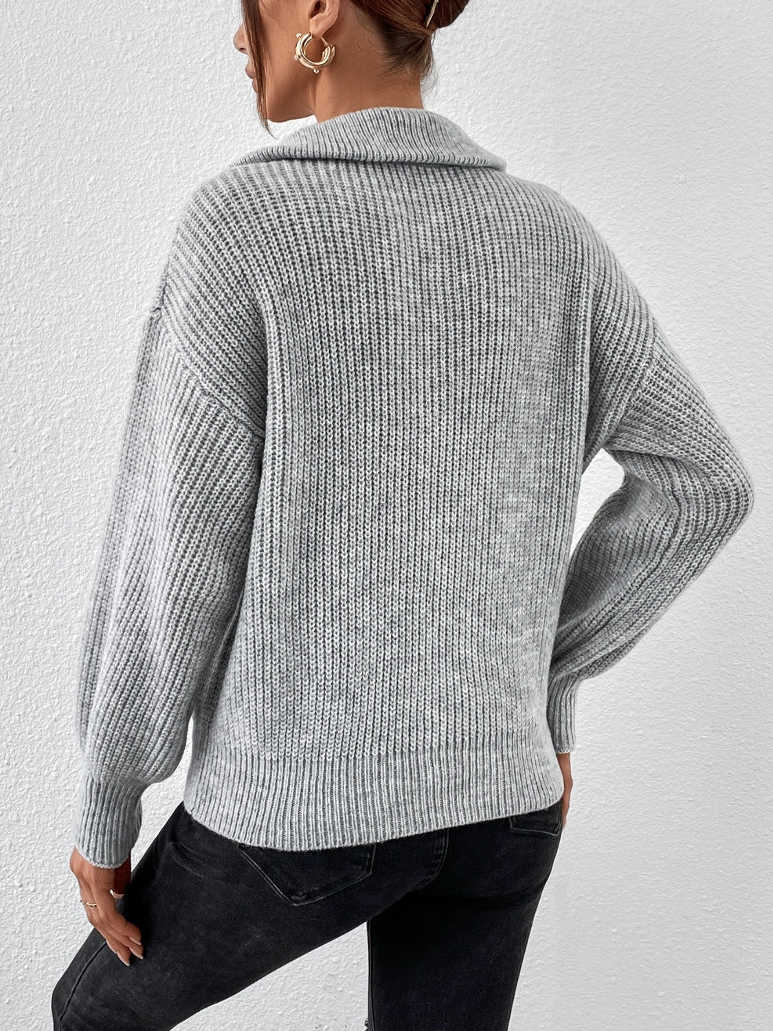 Honey Half Zip Dropped Shoulder Sweater - The Goddess Galleries