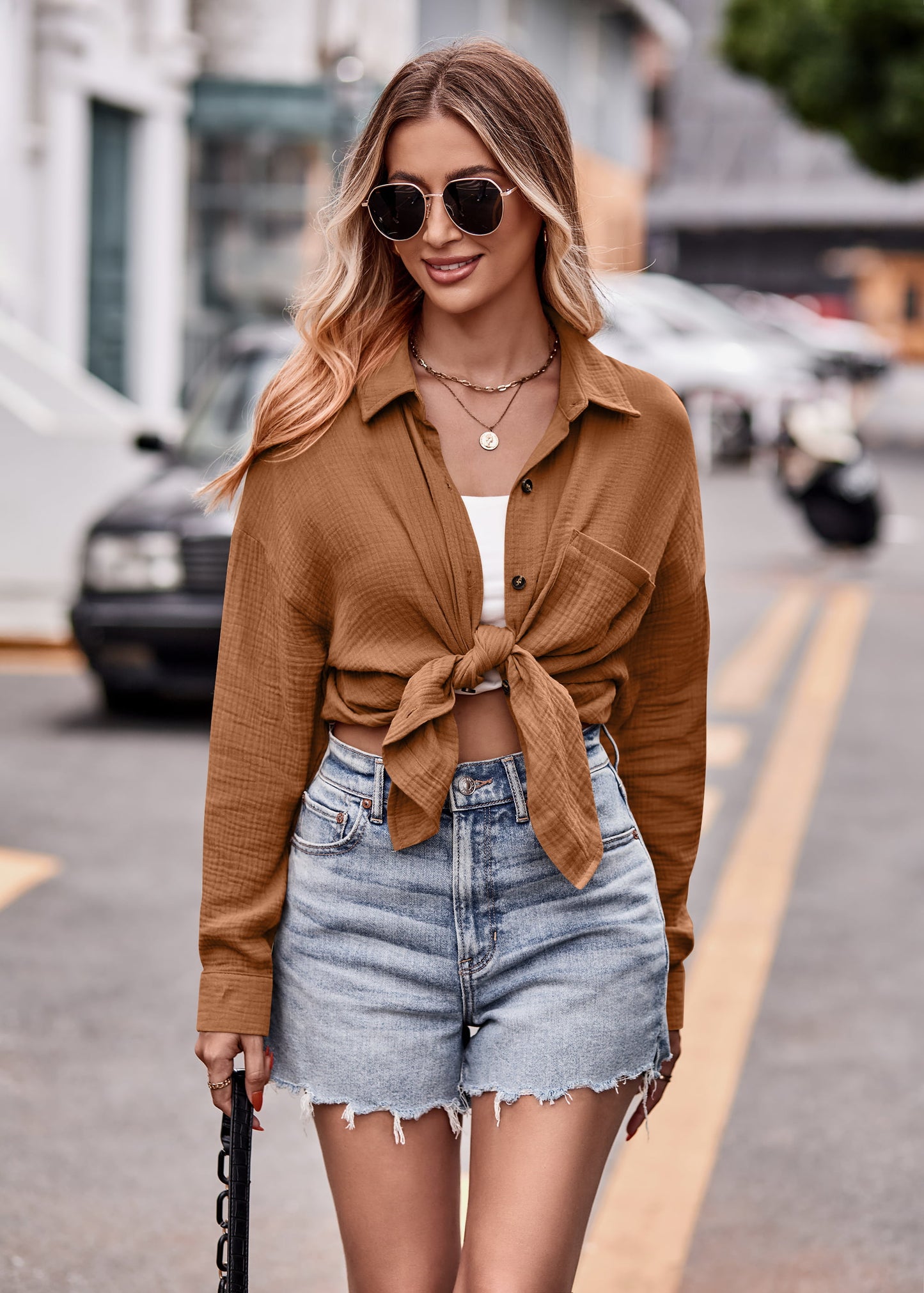 Textured Dropped Shoulder Longline Shirt - The Goddess Galleries