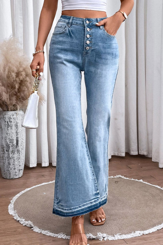 High Waist Button Fly Flared Jeans - The Goddess Galleries