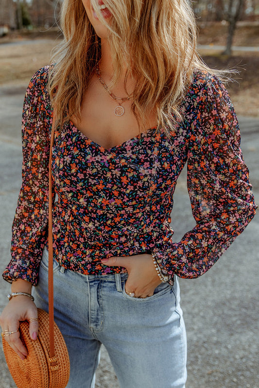 Floral Long Flounce Sleeve Blouse - The Goddess Galleries