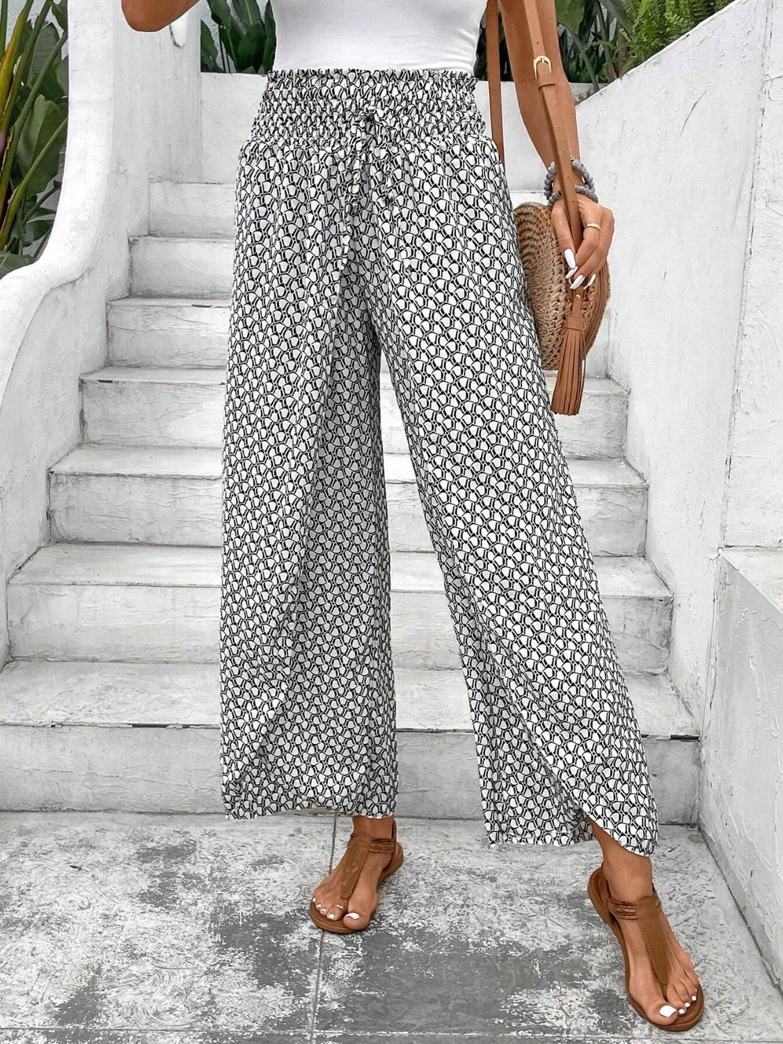 Tied Printed Wide Leg Pants - The Goddess Galleries