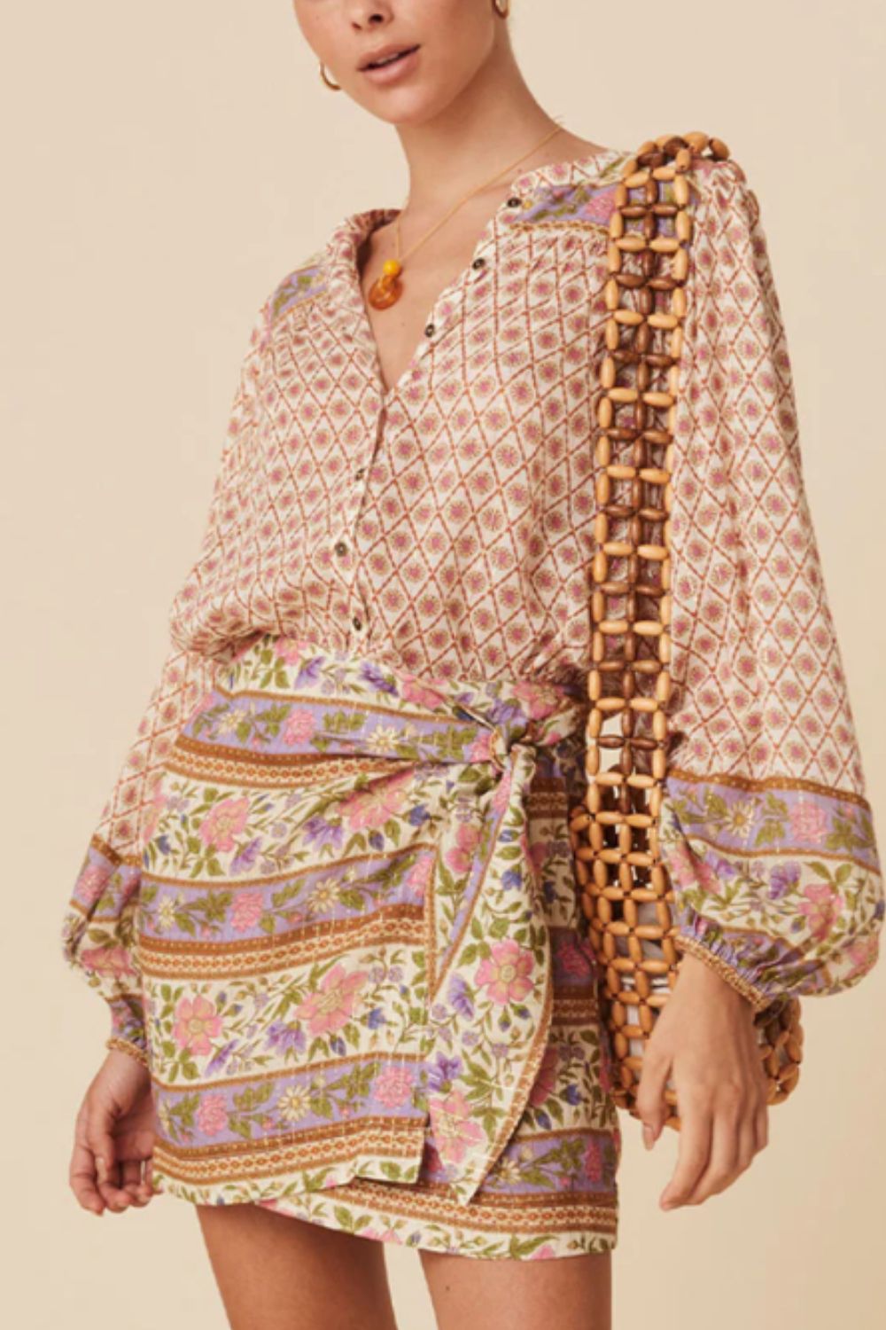 Printed Button Down Long Sleeve Shirt - The Goddess Galleries