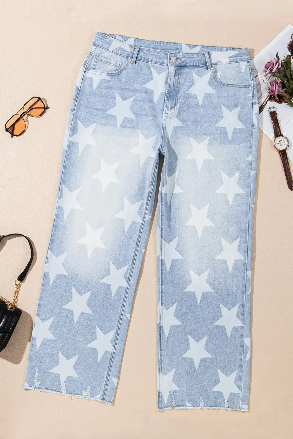 Plus Size Star Straight Leg Jeans with Pockets - The Goddess Galleries