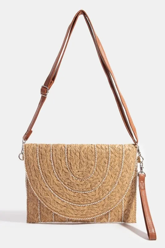 Fame Stitch Detailed Straw Crossbody Bag - The Goddess Galleries