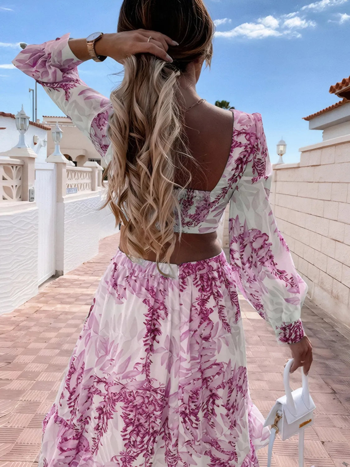 Ruffled Printed Cutout Plunge Maxi Dress - The Goddess Galleries