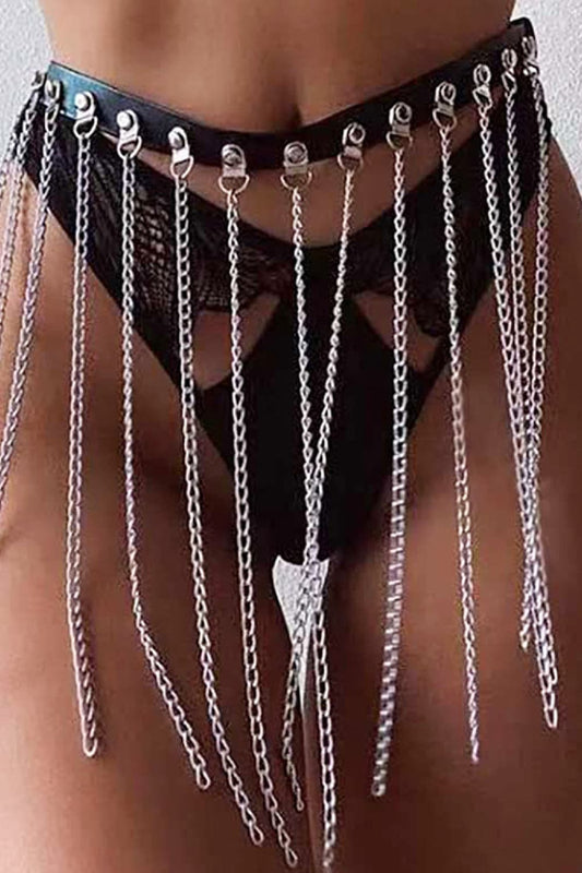 Fringed Chain PU Leather Belt - The Goddess Galleries
