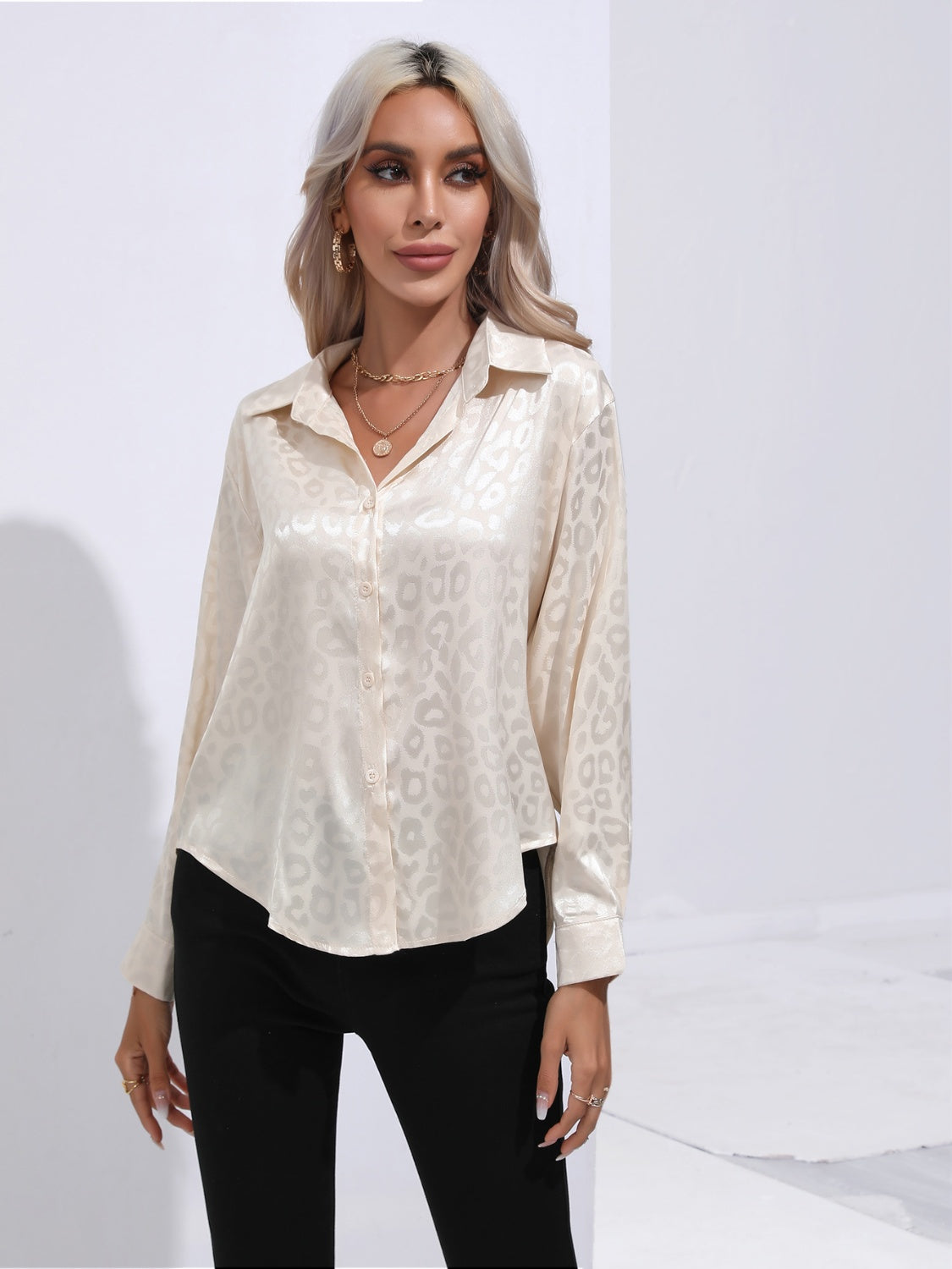Printed Collared Neck Buttoned Shirt - The Goddess Galleries