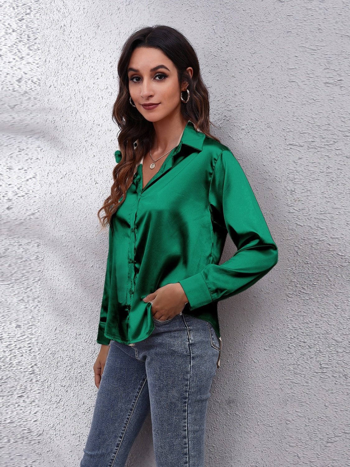 Collared Neck Buttoned Long Sleeve Shirt - The Goddess Galleries