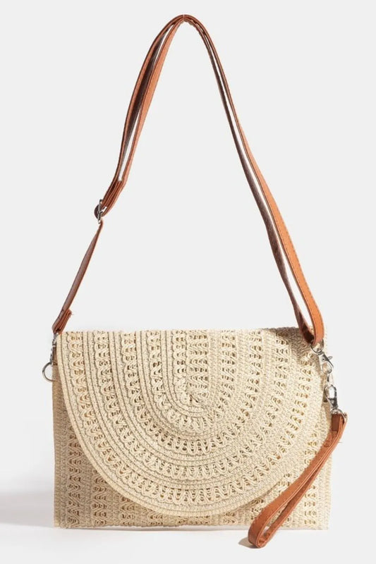 Fame Woven Pattern Straw Crossbody Bag - The Goddess Galleries