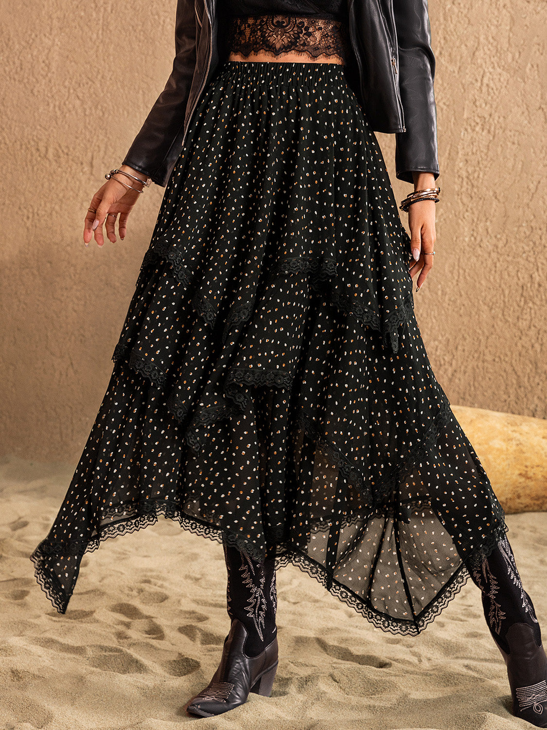 Lace Detail Layered Midi Skirt - The Goddess Galleries