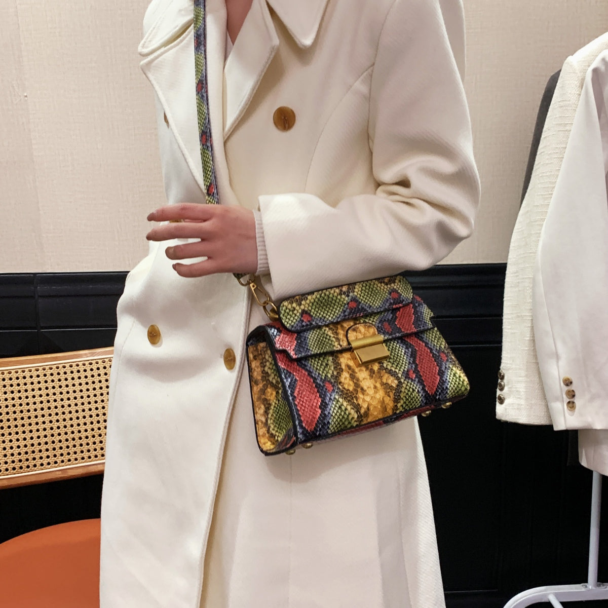 PU Leather Snakeskin Print Crossbody Bag - The Goddess Galleries