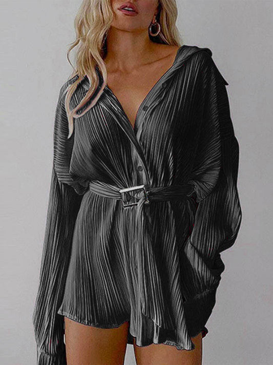 Button Up Dropped Shoulder Shirt Dress - The Goddess Galleries