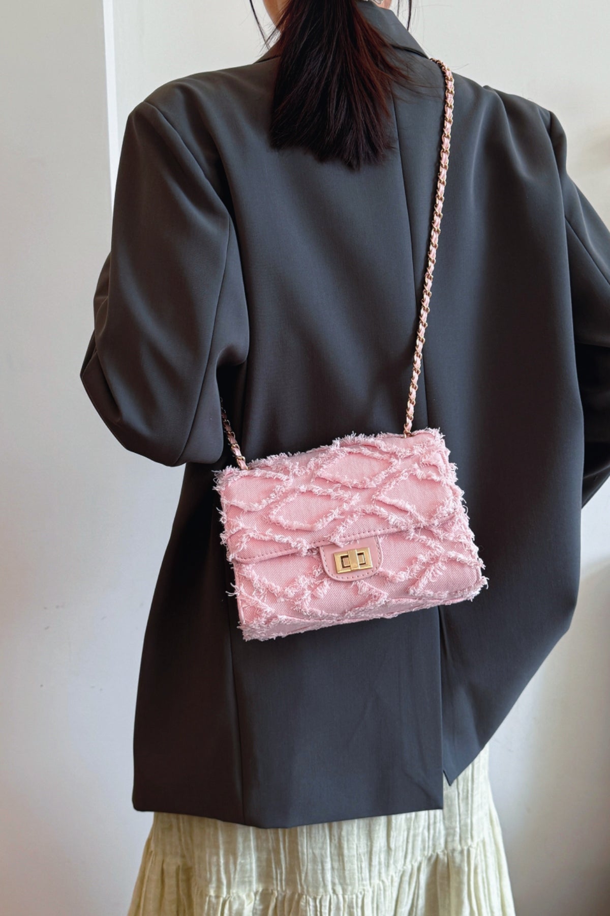 Raw Hem Denim Crossbody Bag - The Goddess Galleries