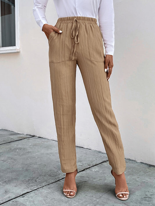 Perfee Texture Drawstring Pants with Pockets - The Goddess Galleries