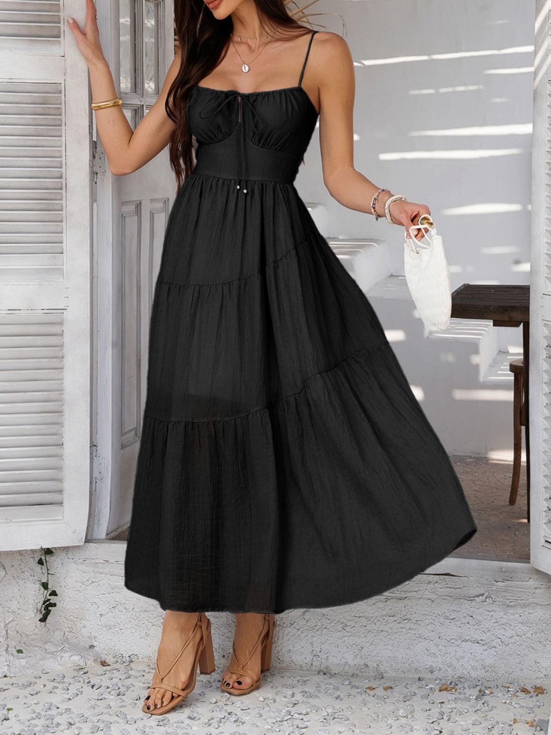 Devine Smocked Tiered Maxi Cami Dress - The Goddess Galleries