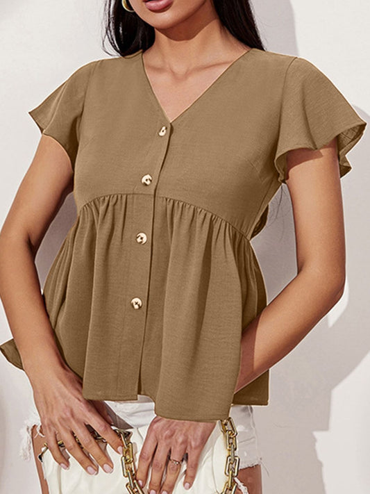 V-Neck Flutter Sleeve Blouse - The Goddess Galleries