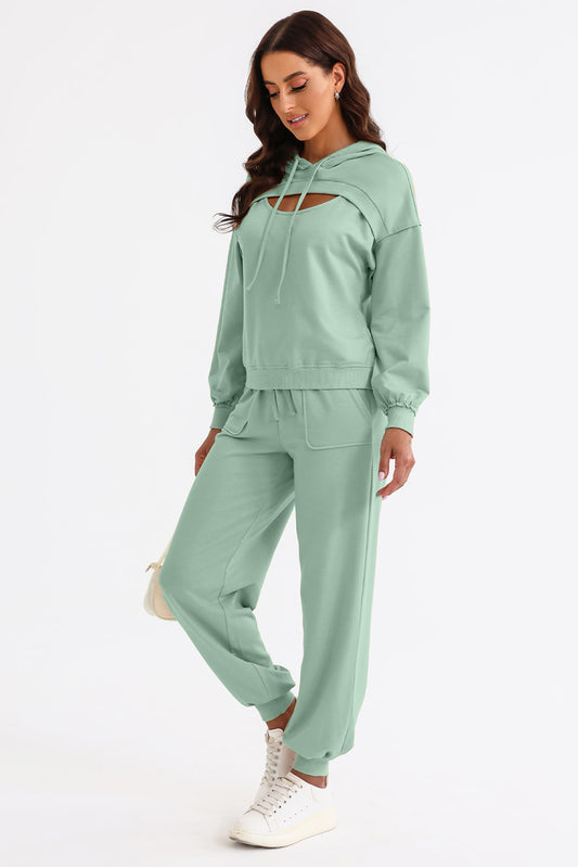 Cutout Drawstring Hoodie and Joggers Active Set - The Goddess Galleries