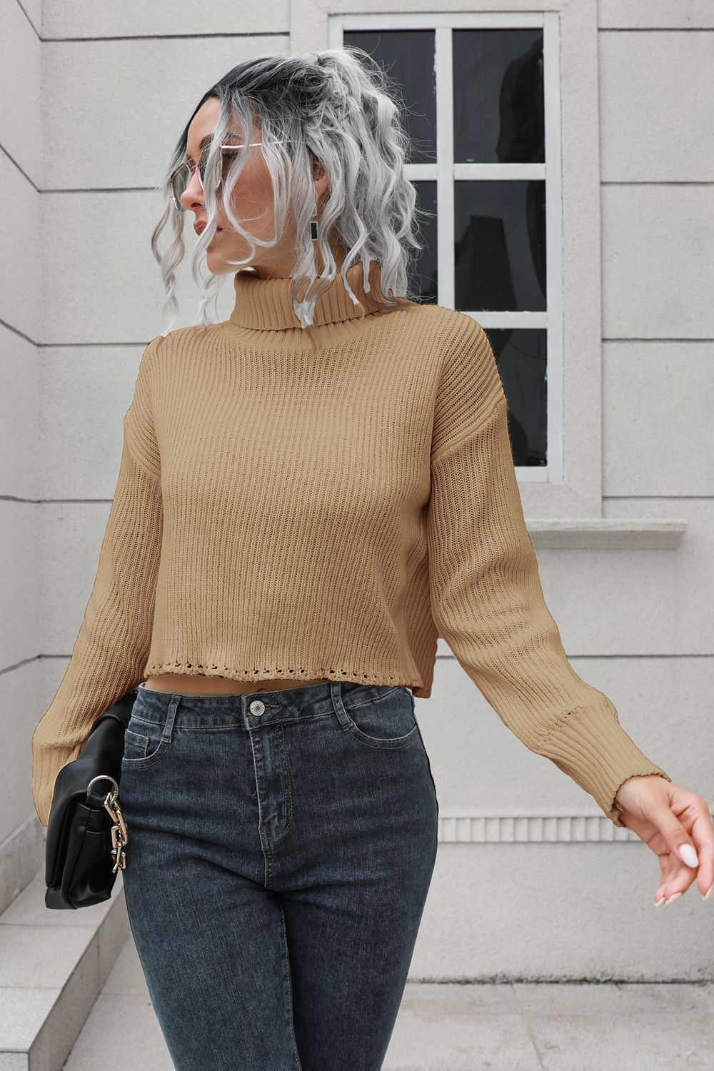 Turtleneck Dropped Shoulder Sweater - The Goddess Galleries