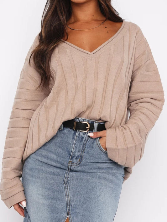 V-Neck Dropped Shoulder Sweater - The Goddess Galleries