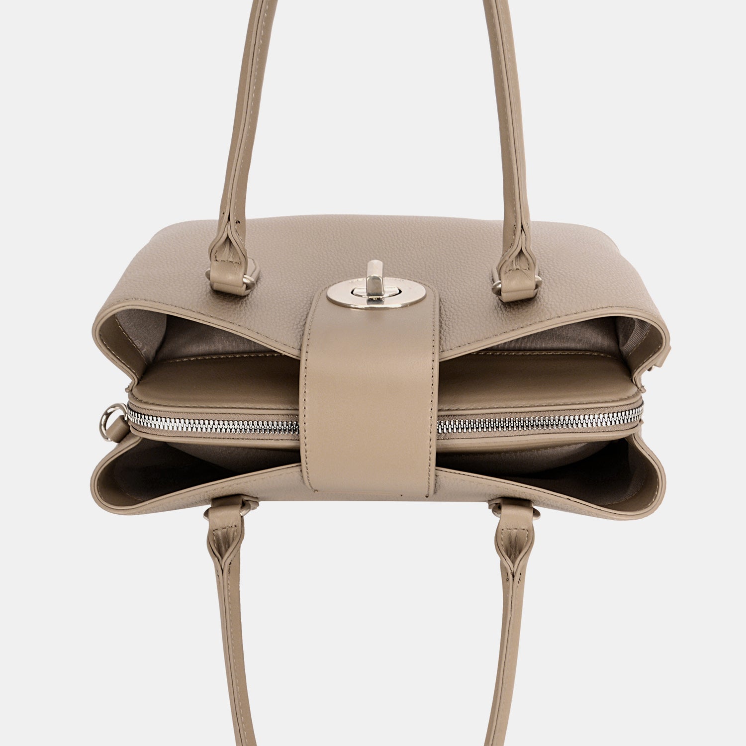 David Jones PU Leather Twist-Lock Tote Bag - The Goddess Galleries