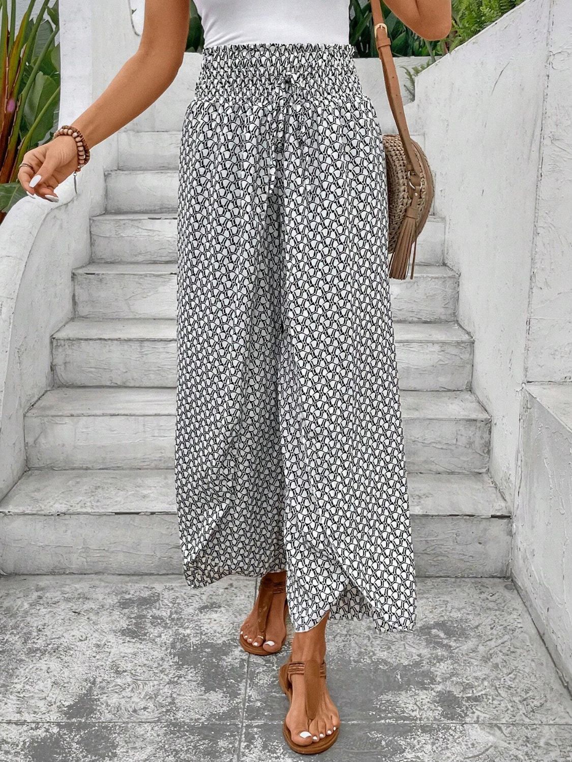 Tied Printed Wide Leg Pants - The Goddess Galleries