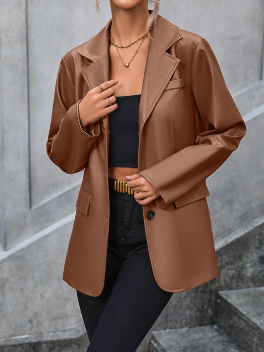 Ivy Lane Pocketed Button Up Collared Neck Blazer - The Goddess Galleries