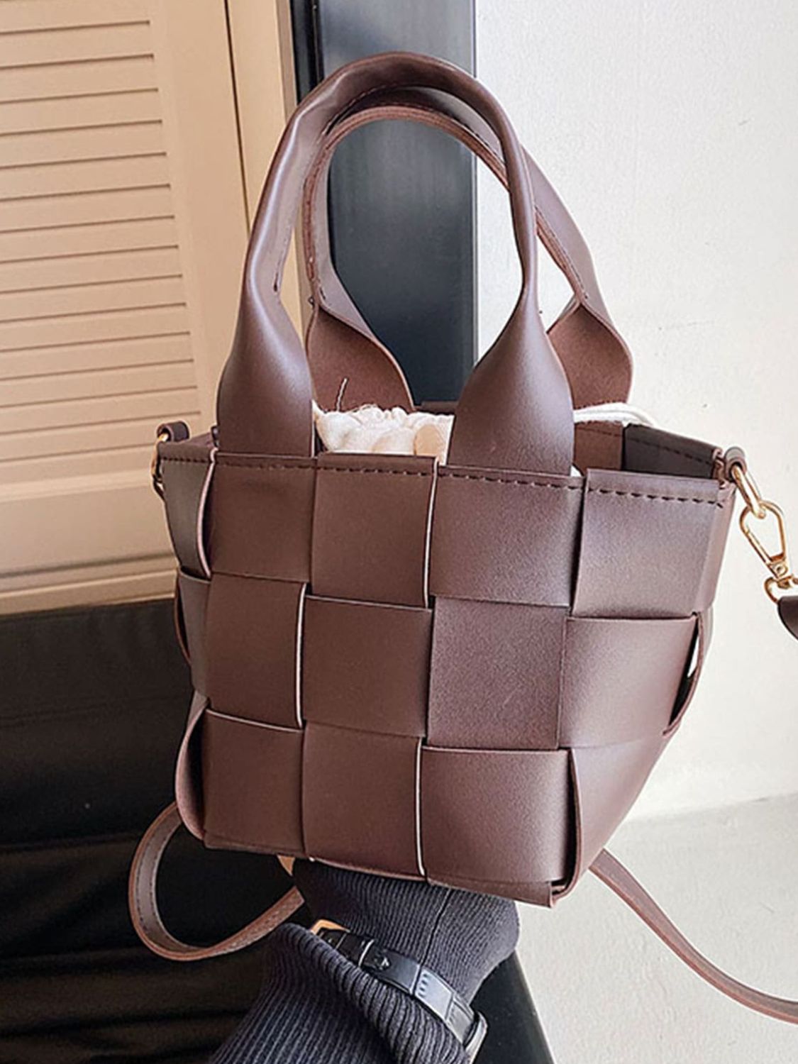 PU Leather Braided Bucket Bag - The Goddess Galleries