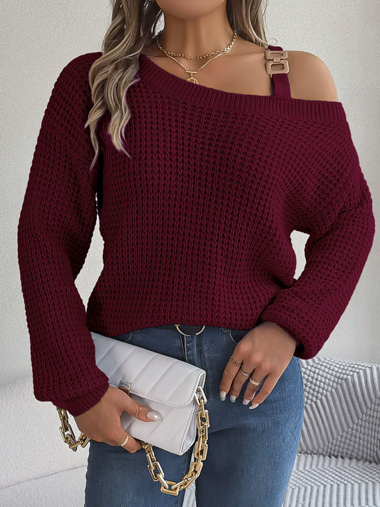 Asymmetrical Neck Long Sleeve Sweater - The Goddess Galleries