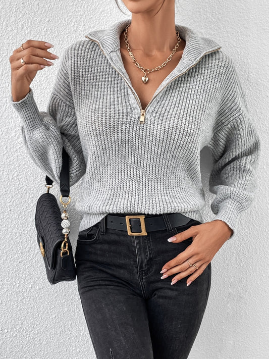 Honey Half Zip Dropped Shoulder Sweater - The Goddess Galleries