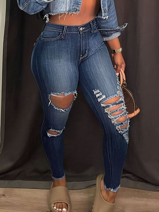 Distressed Skinny Jeans with Pockets - The Goddess Galleries