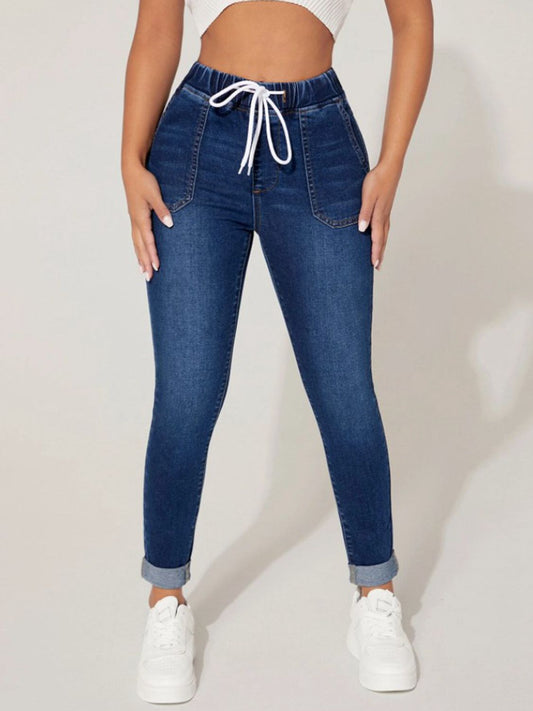 Drawstring Cropped Jeans - The Goddess Galleries