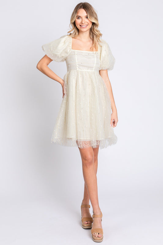 GeeGee Pearl Mesh Puff Sleeve Babydoll Dress - The Goddess Galleries