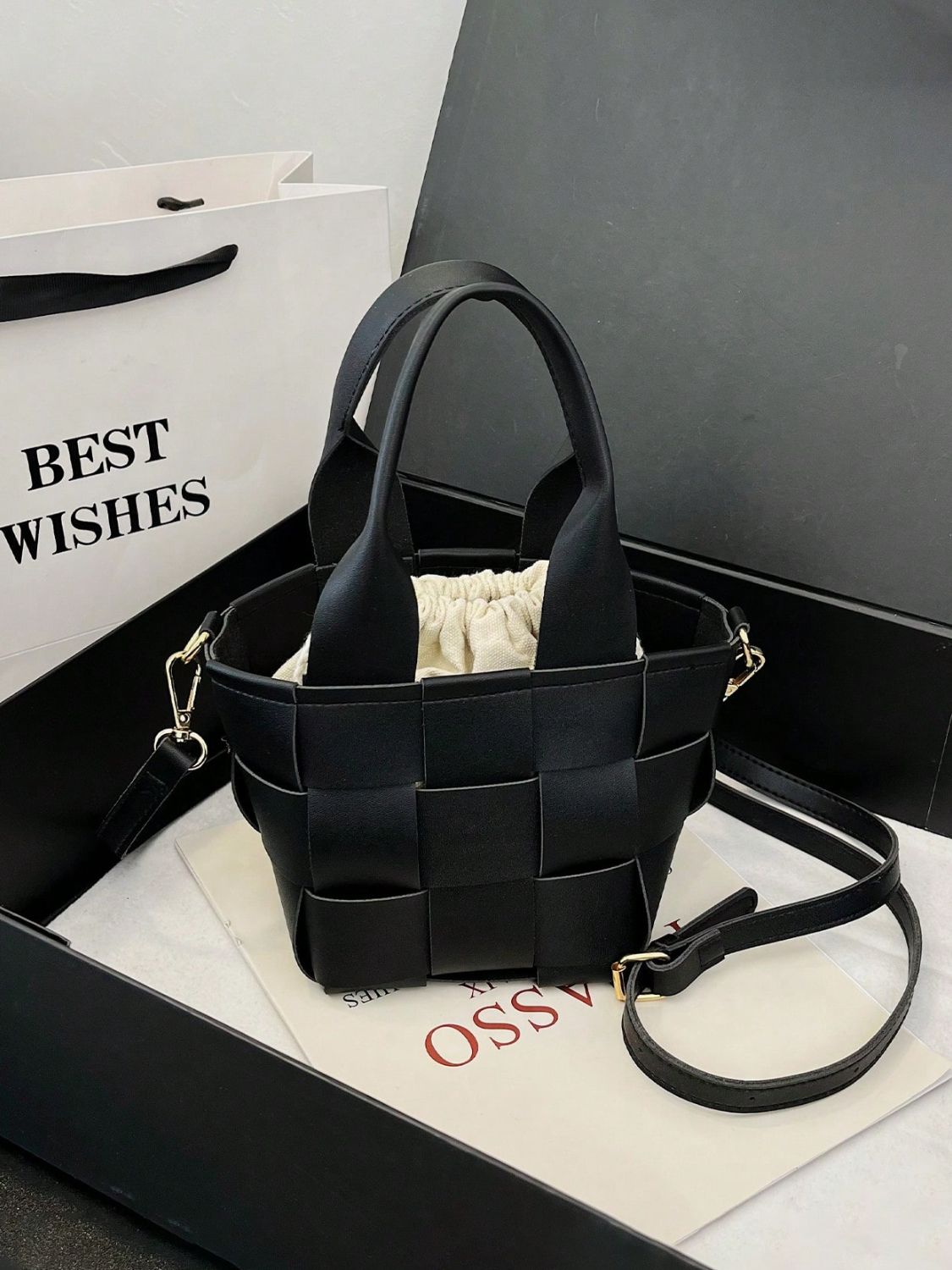 PU Leather Braided Bucket Bag - The Goddess Galleries